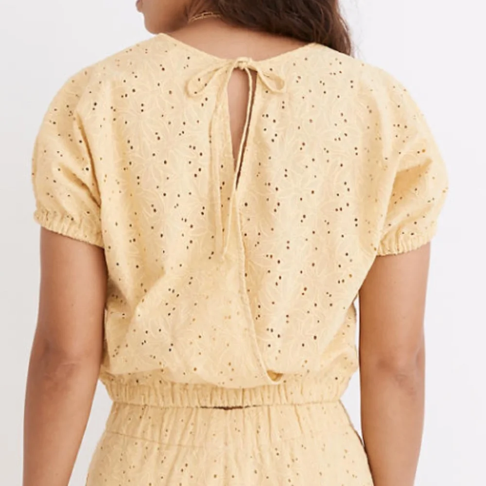 Madewell Yellow Eyelet Puff-Sleeve Top